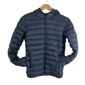 Teddy Smith Boys Puffer Hoodie Jacket Black Full Zip Pockets Logo Size 14